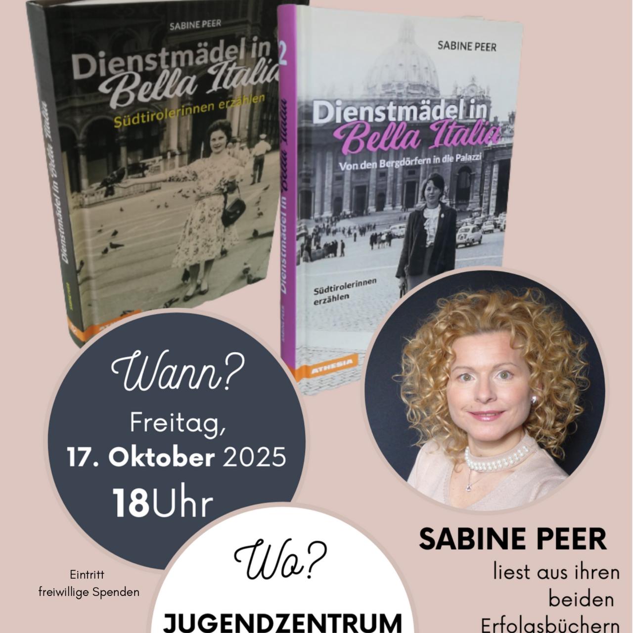 Plakat mit Fotos der Bücher und der Autorin